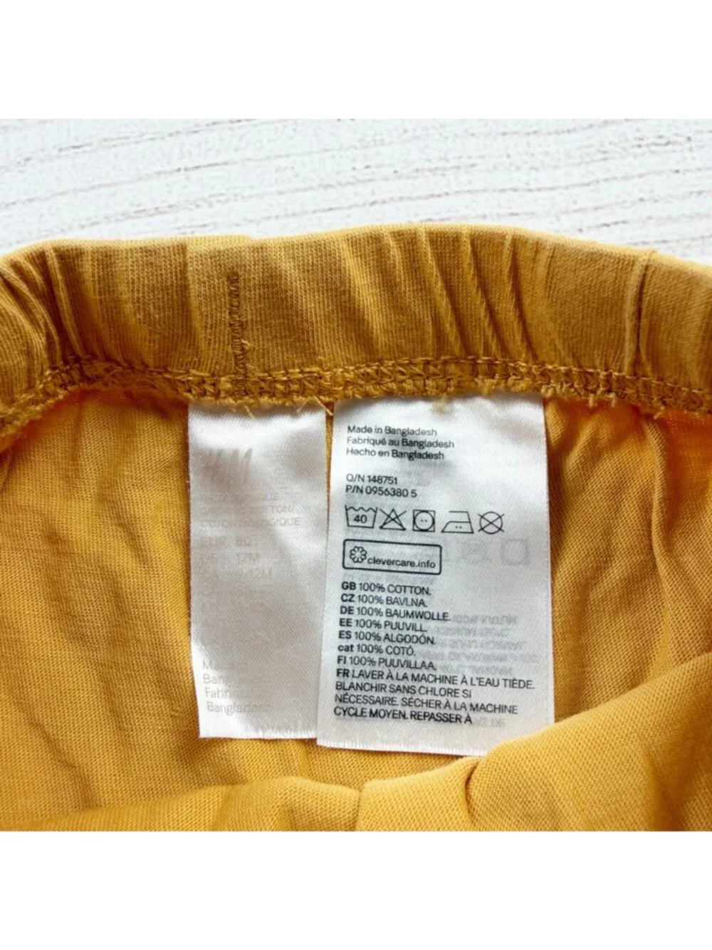 H&M Baby Elastic Waist Organic Cotton Pants 2 Pack Light Gray Yellow 9-12 Months